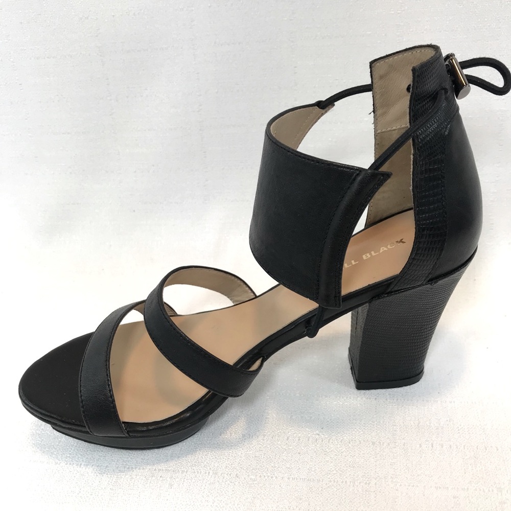 ALL BLACK leather heel shoes, sandals step…